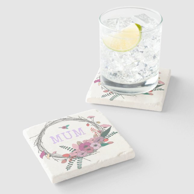 Posavasos De Piedra Mamá floral (Lateral)