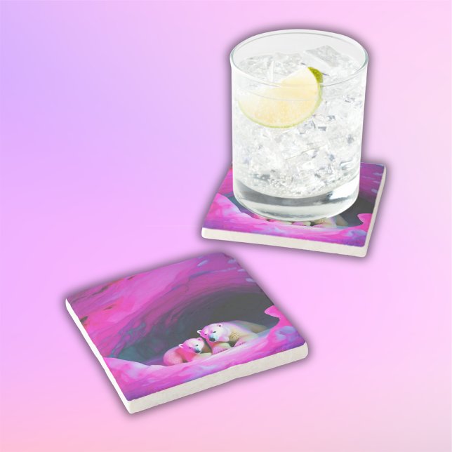 Posavasos De Piedra Mami Polar Oso con Cub | (Subido por el creador)