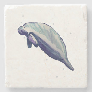 Posavasos De Piedra Manatee Pintando Animales de Florida Springs