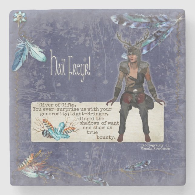 Posavasos De Piedra Mancha blanca /negra de Freyr que bendice focos (Anverso)