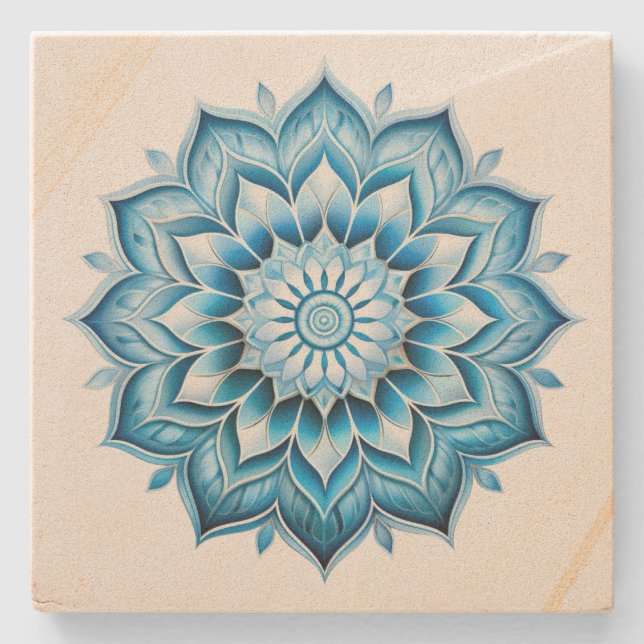 Posavasos De Piedra Mandala azul (Anverso)