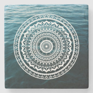 Posavasos De Piedra Mandala Blanca Deja que el mar te libere