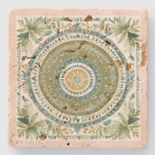 Posavasos De Piedra Mandala Boho Verde Vintage