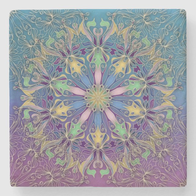 Posavasos de Piedra Mandala Colorido (Anverso)