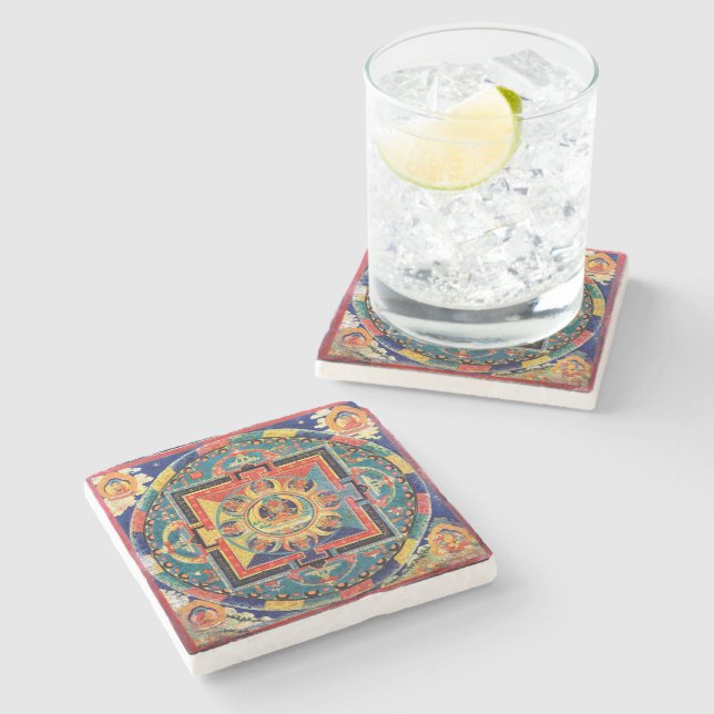 Posavasos De Piedra Mandala de Amitayus Tibet Arte del siglo XIX (Lateral)