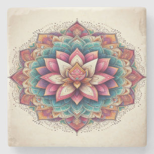 Posavasos De Piedra Mandala de Loto Radiante: Serenidad Florecida