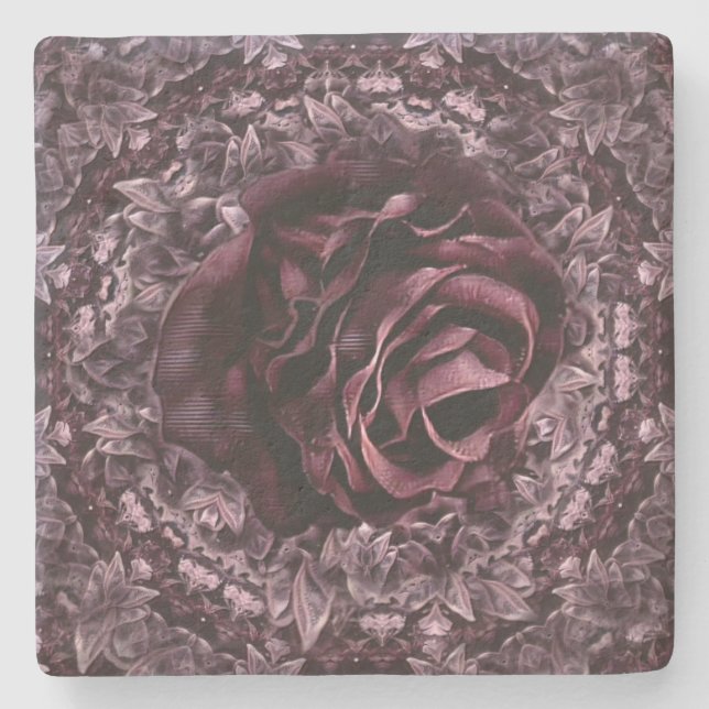 Posavasos De Piedra Mandala de rosa  (Anverso)