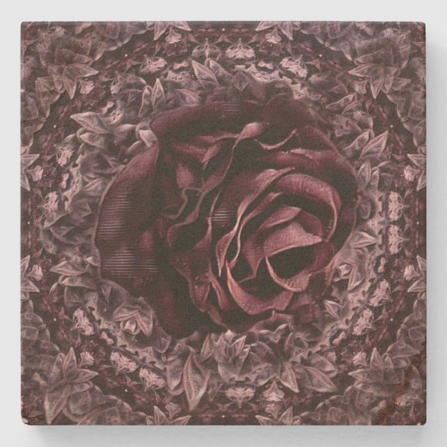 Posavasos De Piedra Mandala de rosa  (Anverso)