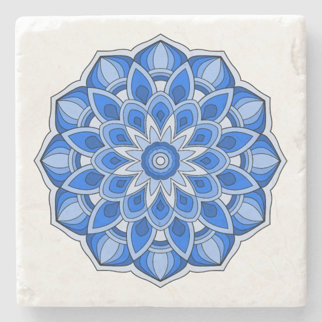 Posavasos De Piedra Mandala en azul (Anverso)