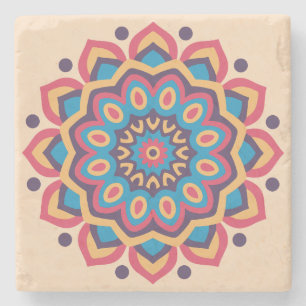 Posavasos De Piedra Mandalá Hexcolor Vibrante