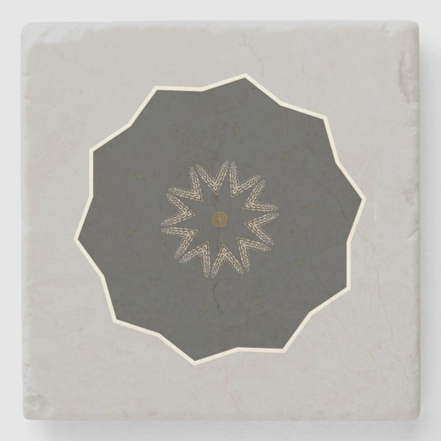 Posavasos De Piedra Mandala Kaleidoscope Negro en gris (Anverso)