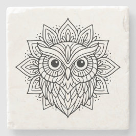 Posavasos De Piedra Mandala Owl Head Line Art