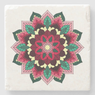 Posavasos De Piedra Mandala Pattern 02 in deep pink