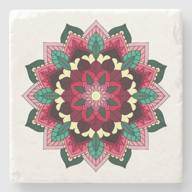 Posavasos De Piedra Mandala Pattern 02 in deep pink (Anverso)
