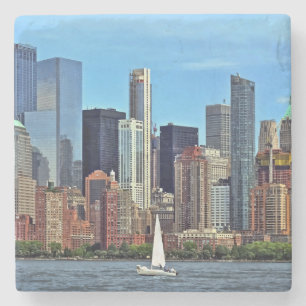 Posavasos De Piedra Manhattan NY - Barco de vela por Manhattan Skyline