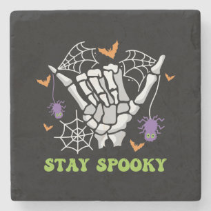 Posavasos De Piedra Mano de esqueleto de Stay Spooky Halloween