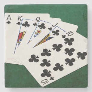 Posavasos De Piedra Manos de Póquer - Flush Real - Juego de Clubs