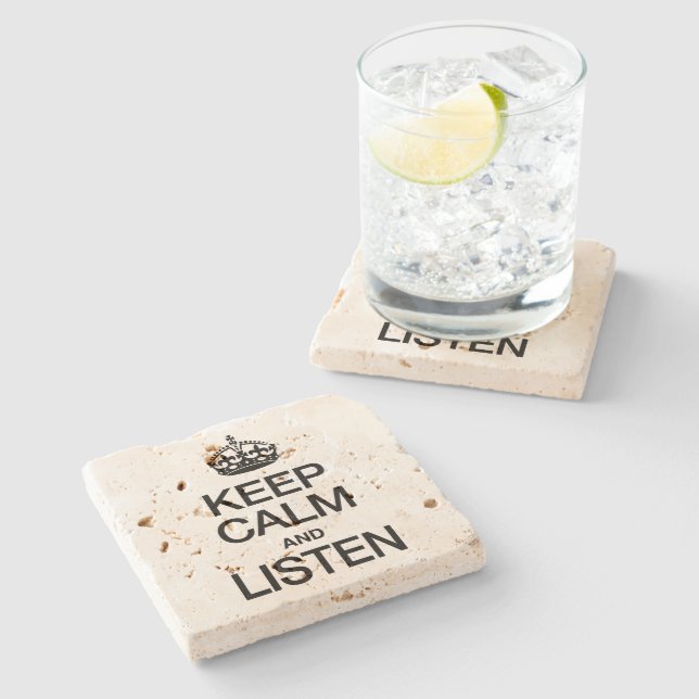 POSAVASOS DE PIEDRA MANTENER CALMA Y ESCUCHAR (Lateral)