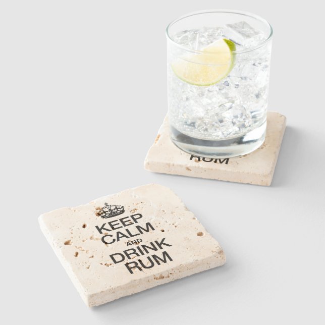 POSAVASOS DE PIEDRA MANTENER LA CALMA Y BEBER RUM (Lateral)