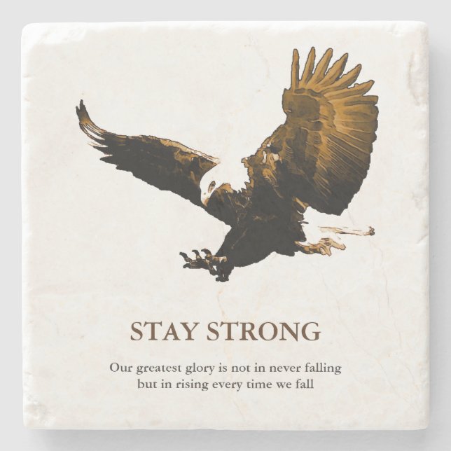 Posavasos De Piedra Mantente fuerte, arte motivacional del águila calv (Anverso)