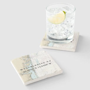 Posavasos De Piedra Mantoloking New Jersey Auténtico Gráfico Náutico