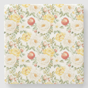 Posavasos De Piedra Manzanas Rojas Flores Blancas Amarillas
