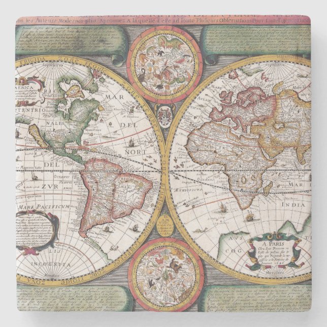 Posavasos De Piedra Mapa antiguo antiguo inspirado (12) (Anverso)