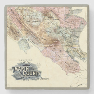 Posavasos De Piedra Mapa Antiguo de 1890 del Condado de Marin