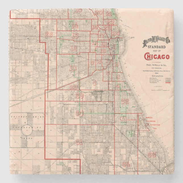 Posavasos De Piedra Mapa antiguo de Chicago - 1893 (Anverso)