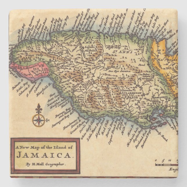 Posavasos De Piedra Mapa antiguo de Jamaica (Anverso)