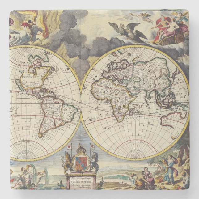 Posavasos De Piedra Mapa antiguo inspirado (4) (Anverso)