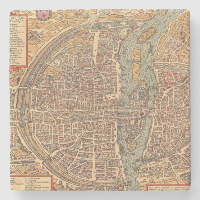 Posavasos De Piedra Mapa antiguo primitivo de París Francia (Anverso)