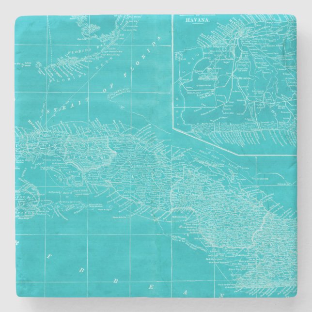 Posavasos De Piedra Mapa azul de Cuba (Anverso)