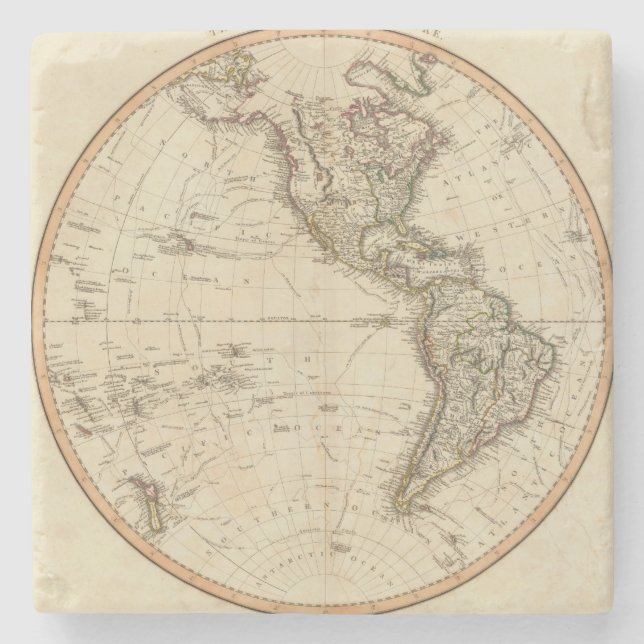 Posavasos De Piedra Mapa circular del hemisferio occidental (Anverso)