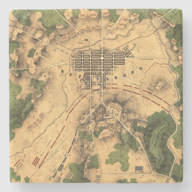 Posavasos De Piedra Mapa de batalla restaurado de época de Gettysburg, (Anverso)