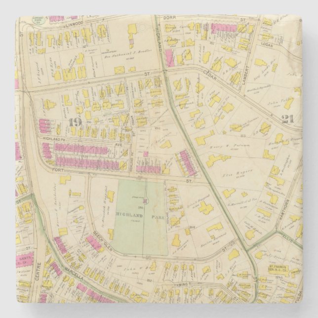 Posavasos De Piedra Mapa de Boston 7 (Anverso)