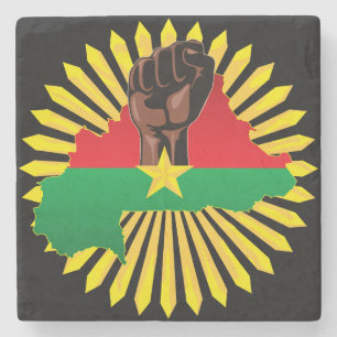 Posavasos De Piedra Mapa de Burkina, bandera y puño de la revolución