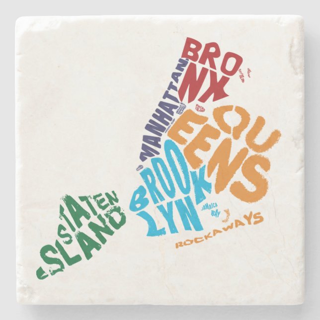 Posavasos De Piedra Mapa de Calligram de las ciudades de New York City (Anverso)