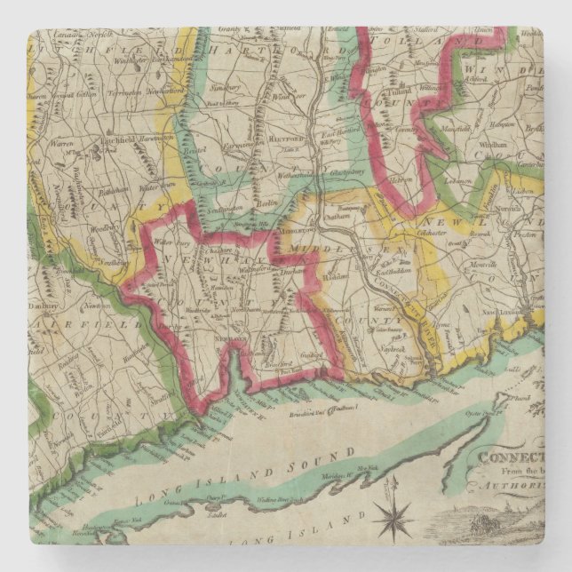 Posavasos De Piedra Mapa de Connecticut (Anverso)