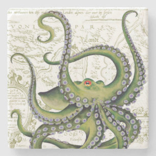 Posavasos De Piedra Mapa de cosecha del pulpo verde blanco