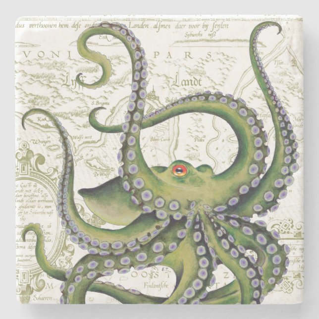 Posavasos De Piedra Mapa de cosecha del pulpo verde blanco (Anverso)