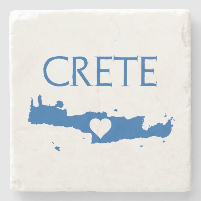 Posavasos De Piedra Mapa de creta con azul cardíaco y blanco (Anverso)