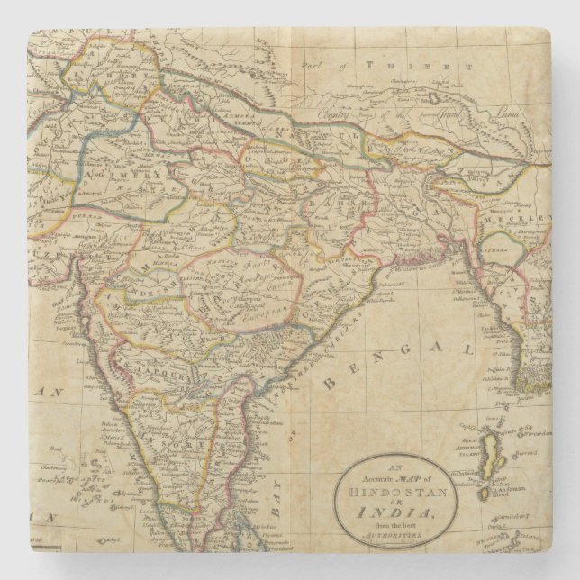 Posavasos De Piedra Mapa de Hindostan o de la India (Anverso)