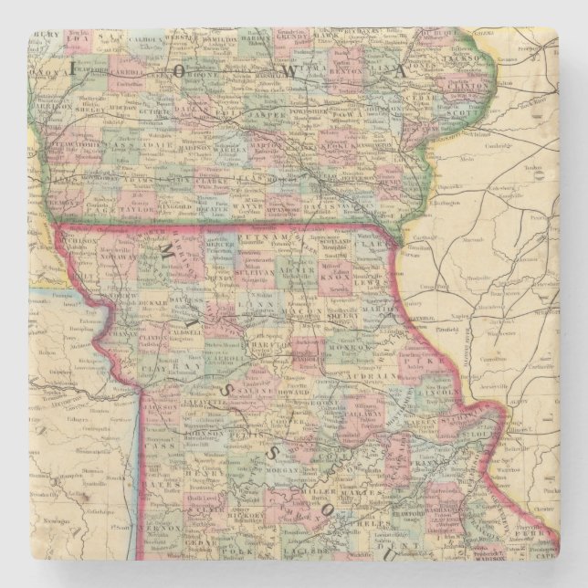Posavasos De Piedra Mapa de Iowa, Missouri de Mitchell (Anverso)