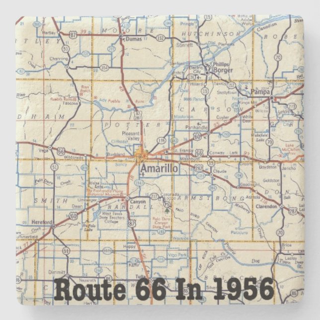 Posavasos De Piedra Mapa De La Ruta De Amarillo 66 En 1956 (Anverso)