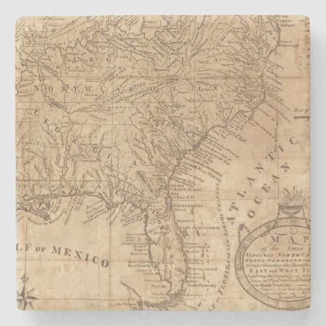 Posavasos De Piedra Mapa de los estados de Virginia y de Carolina del (Anverso)