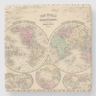 Posavasos De Piedra Mapa de los hemisferios del mundo de Mitchell
