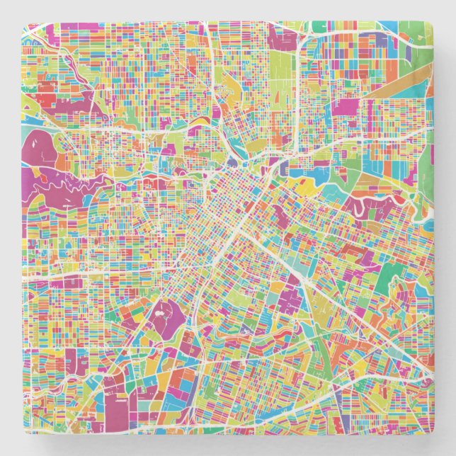 Posavasos De Piedra Mapa de neón de Houston, Tejas el | (Anverso)