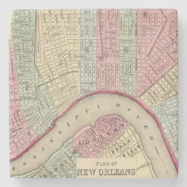 Posavasos De Piedra Mapa de New Orleans de Mitchell (Anverso)