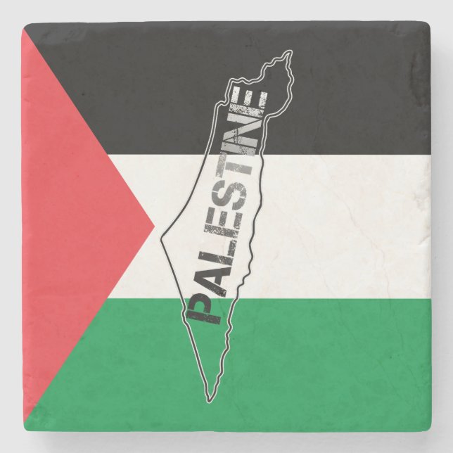 Posavasos De Piedra Mapa de Palestina Libre con bandera palestina (Anverso)